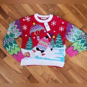 Ugly Christmas Sweater Festive Penguin with Colorful Patterns NWT Size XS 🎄🎁